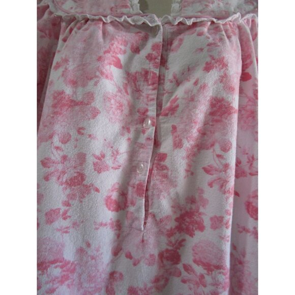 Modest Flannel Nightgown Pink Rose National Ladies M Missing Button Vintage GUC - Picture 8 of 13